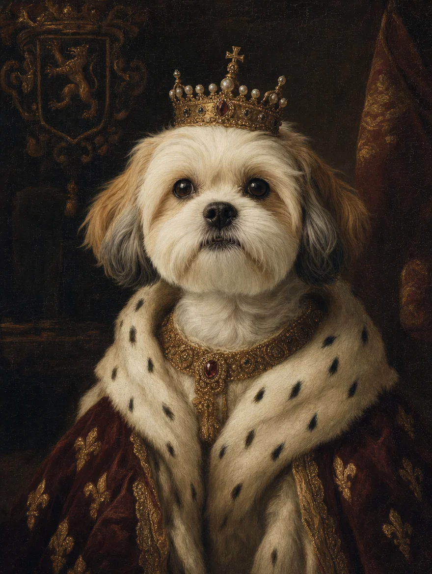 AI-added gold crown on subject, royal portrait aesthetic