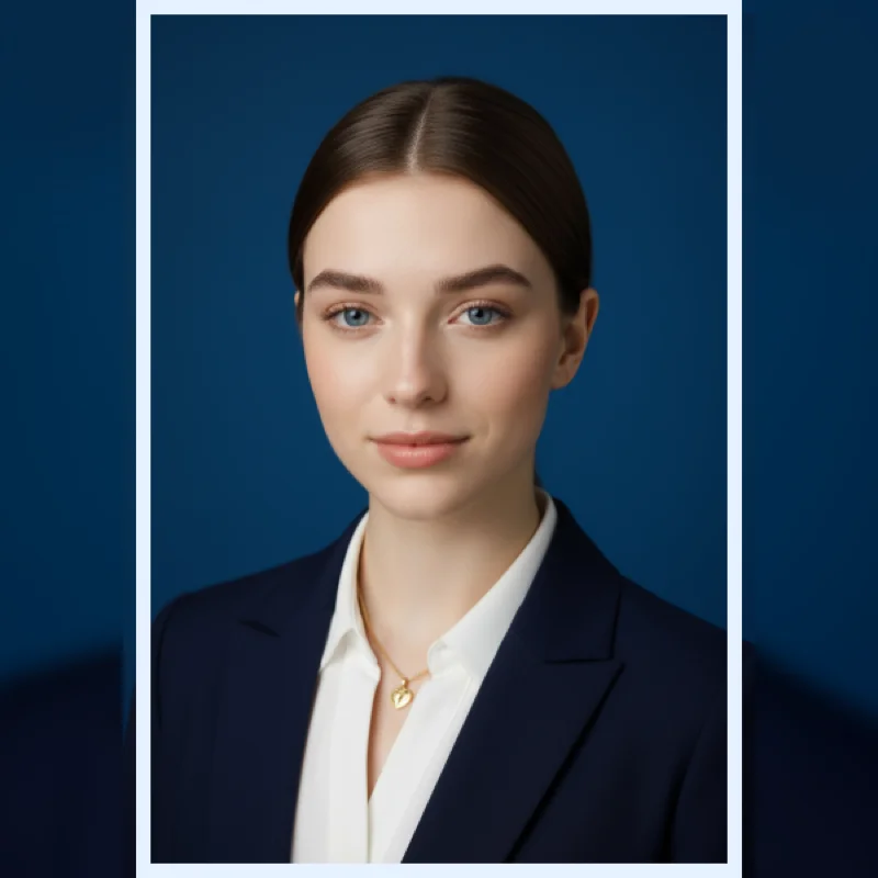 Professional LinkedIn headshot with white background, business attire, studio lighting