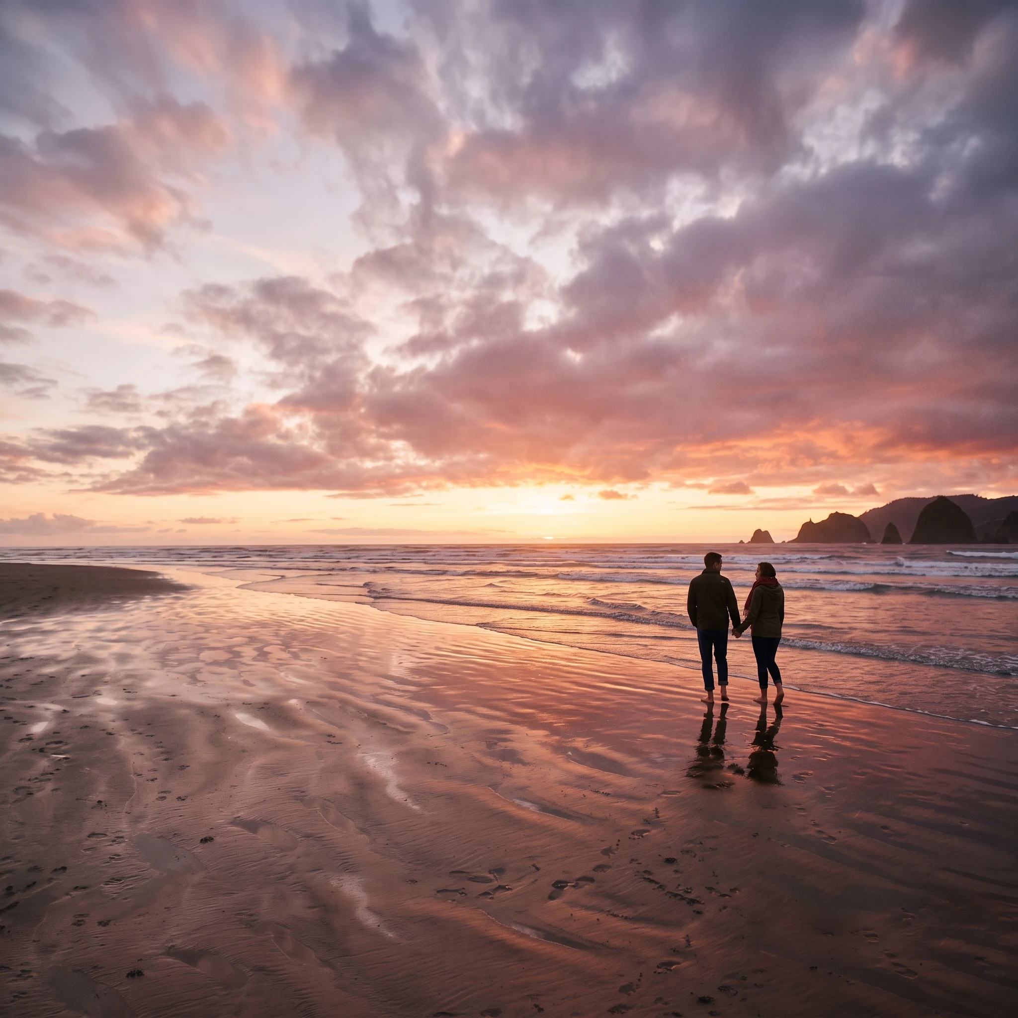 The same scene recomposed as a 1:1 square centred on the couple, with extra sky generated above