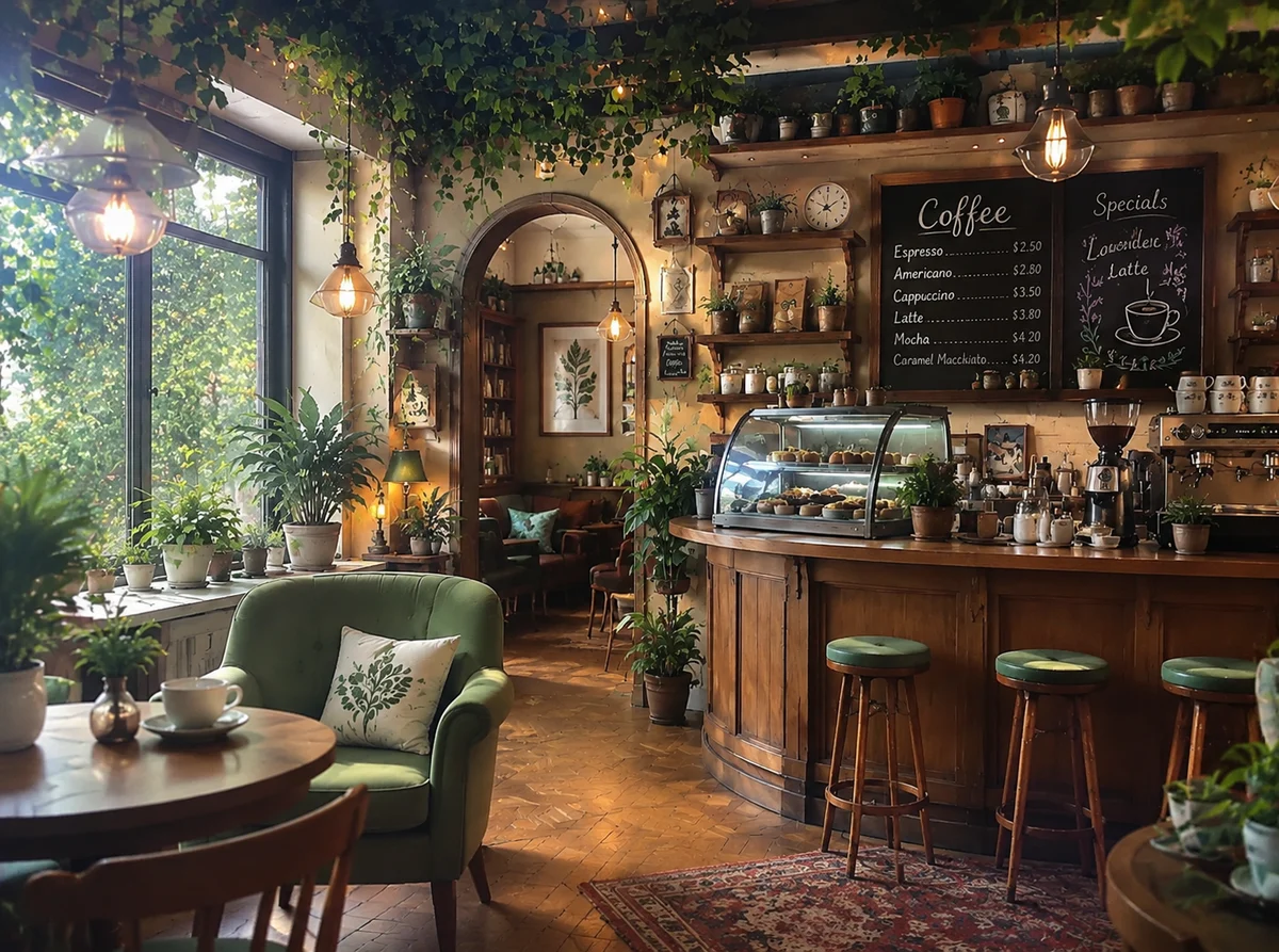 Realistic cafe photo after converting the AI image to a real image — natural daylight and true color