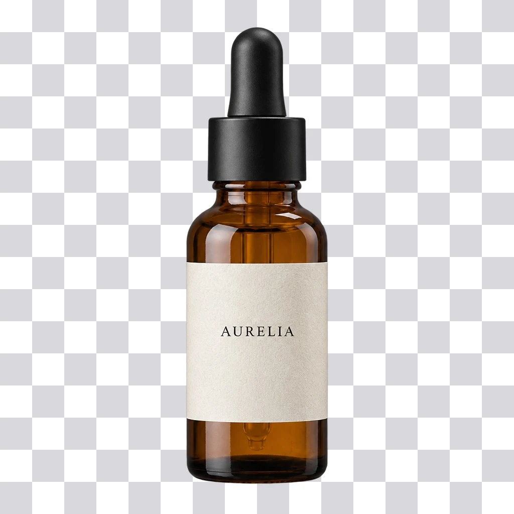 The same bottle as a genuine transparent PNG from GPT Image 2.5, shown on a checkerboard