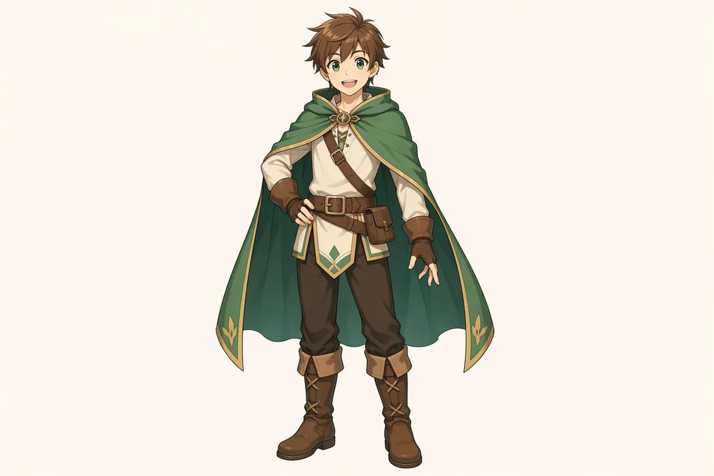 GPT Image 2 character design example — 2D anime adventurer concept art