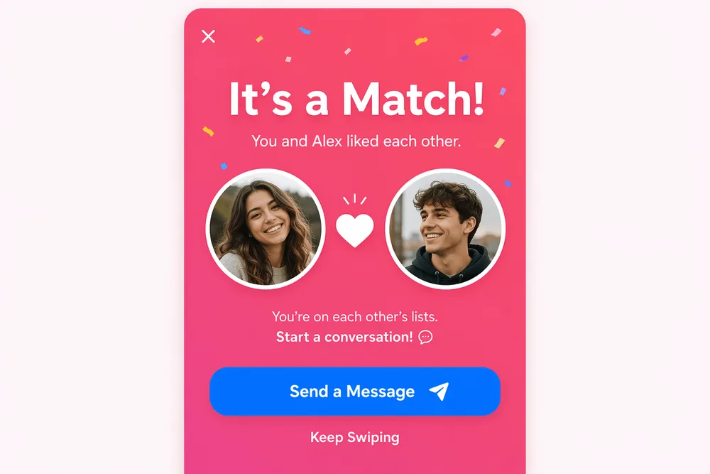 GPT Image 2 UI mockup example — mobile app match-success screen