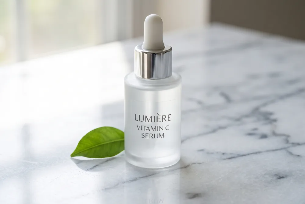 NanoBanana Pro product photography example — a serum bottle with a crisp, legible label