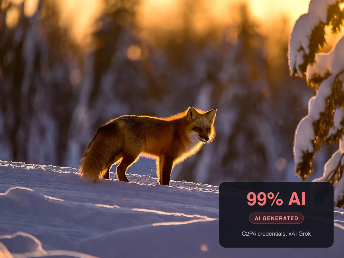 AI-generated wildlife photo carrying C2PA credentials from xAI Grok, detected as AI
