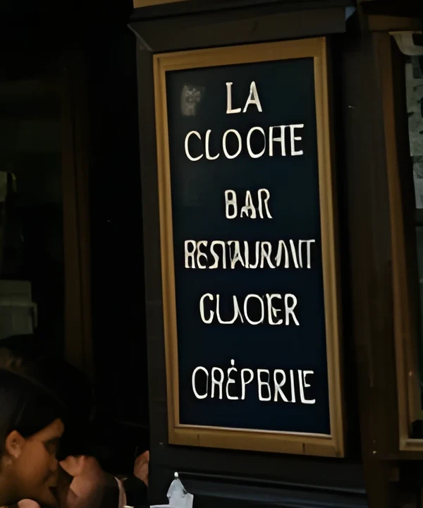 The same sign after an AI redraw: “Restaurant” and “Glacier” are misspelled