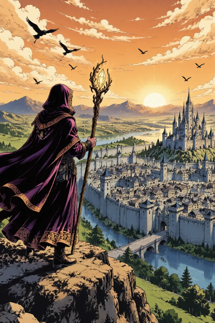 Splash Page With a Detailed Background — colorized with the AI manga colorizer
