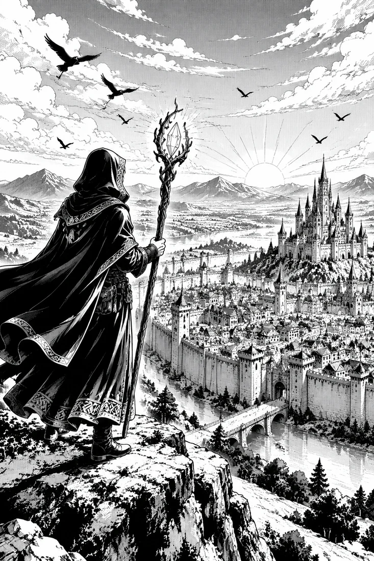 Splash Page With a Detailed Background — original black-and-white manga page
