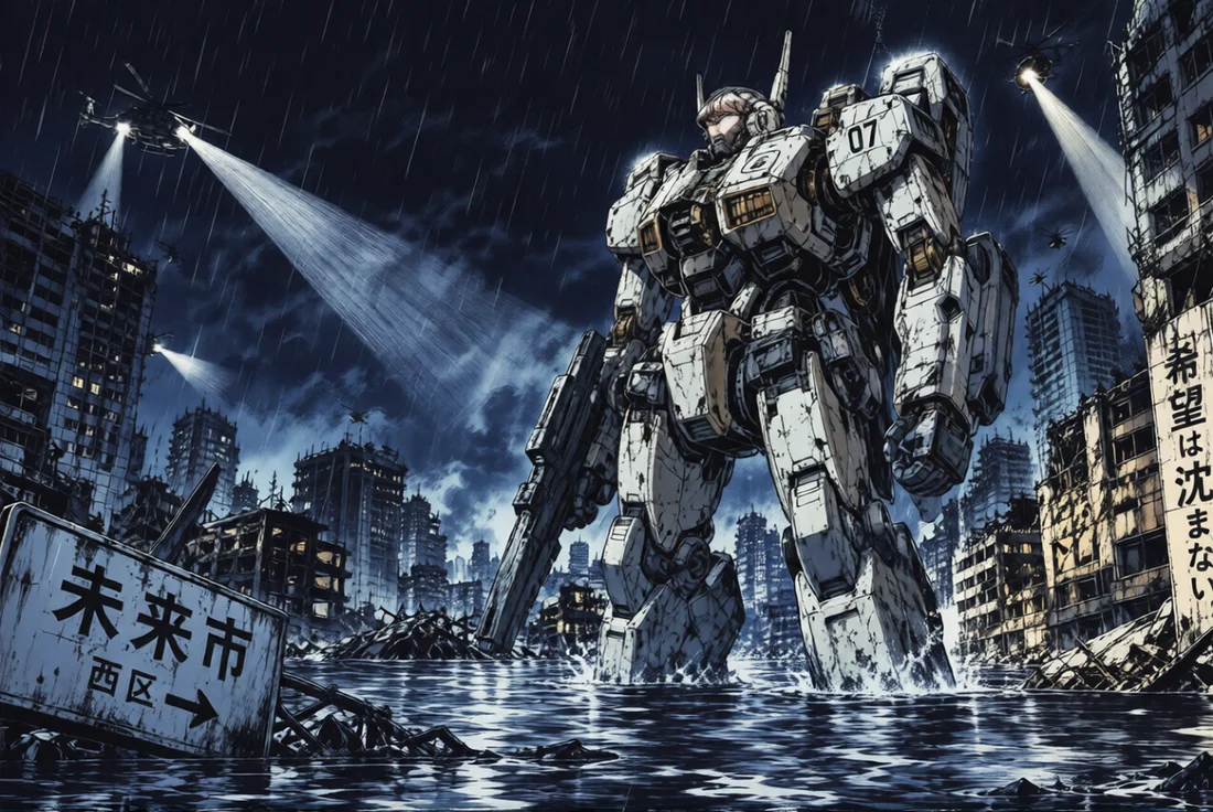 Night Scene With Mechanical Detail — colorized with the AI manga colorizer