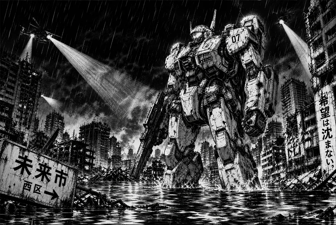 Night Scene With Mechanical Detail — original black-and-white manga page