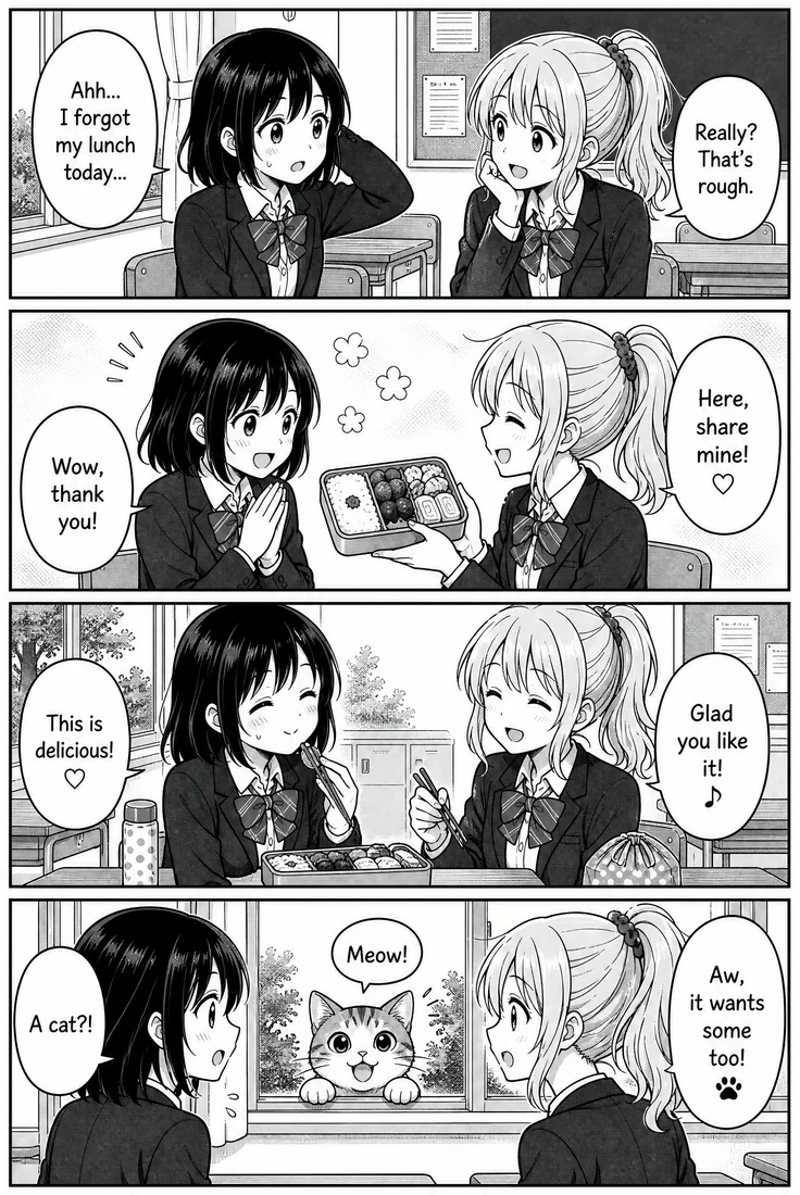 Four-Panel Strip With Speech in Every Panel — original black-and-white manga page