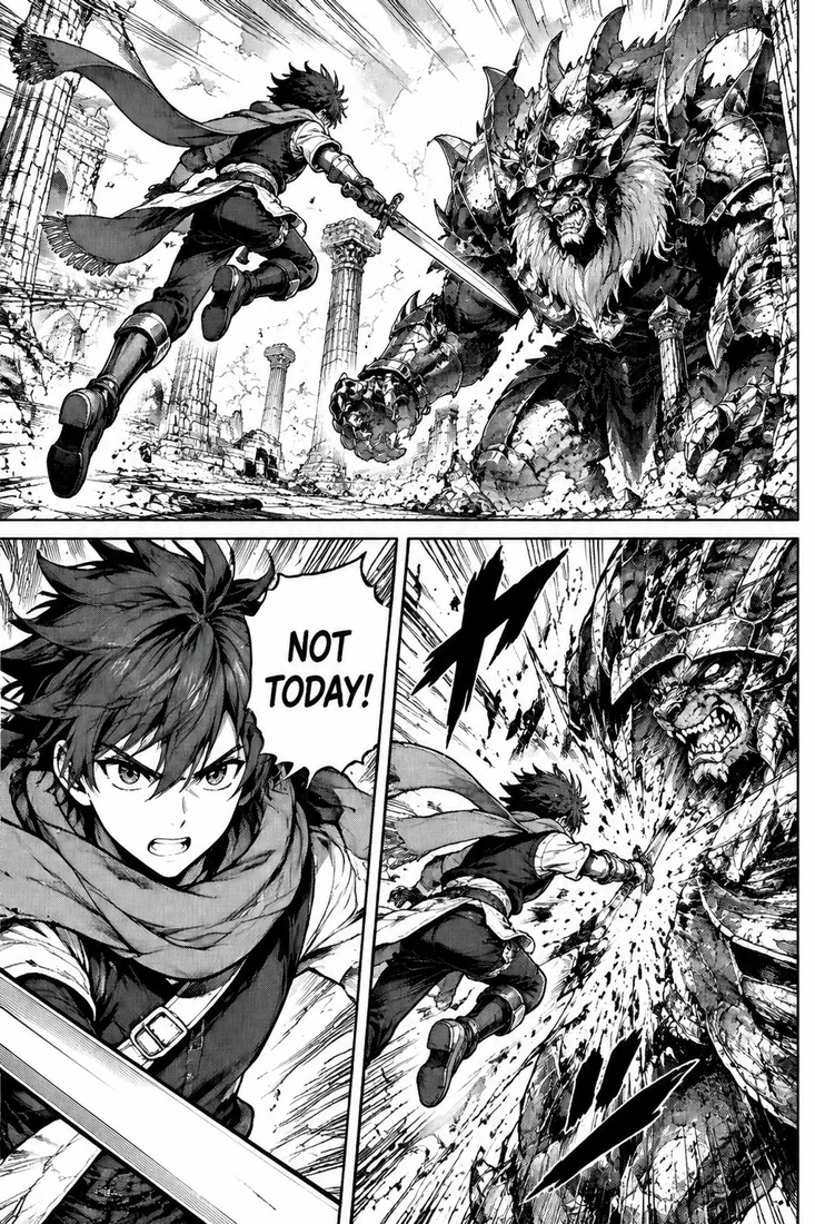 Action Page With Speed Lines and Effects — original black-and-white manga page
