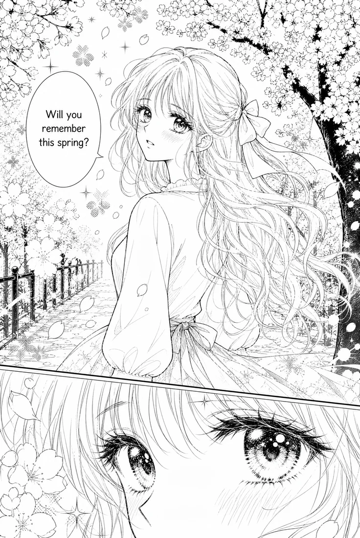 Shoujo Page With Flowers and Sparkles — original black-and-white manga page