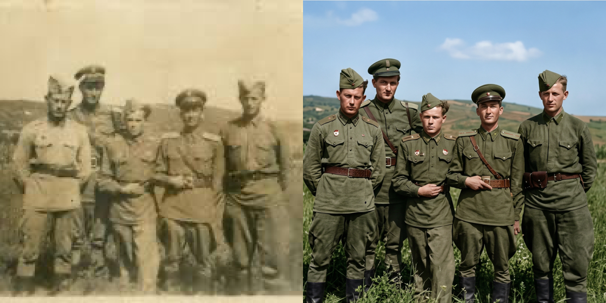 Military portrait restored by AI — uniform detail and rank insignia fully recovered