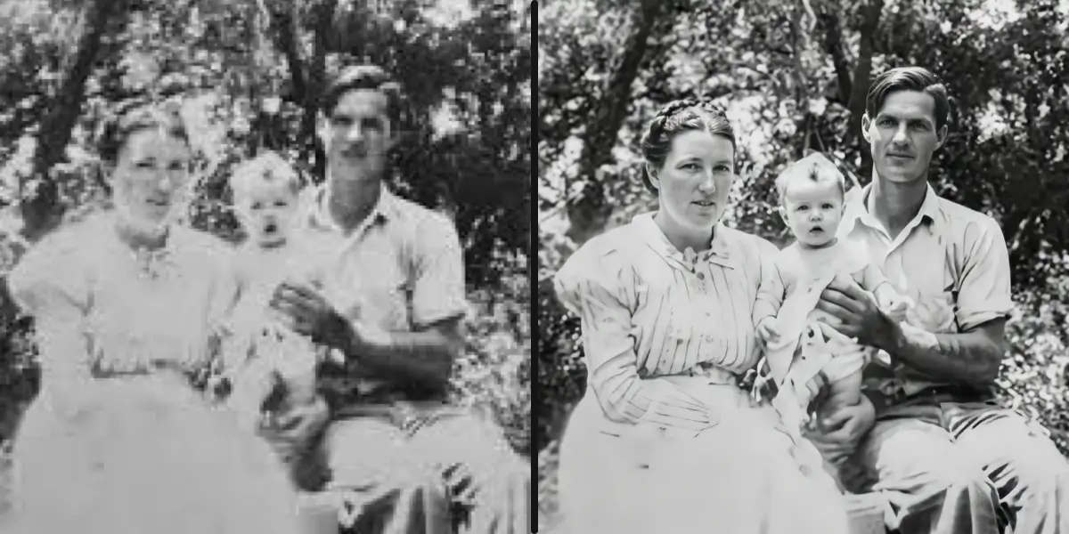 AI old photo restoration - soft vintage photo sharpened and restored